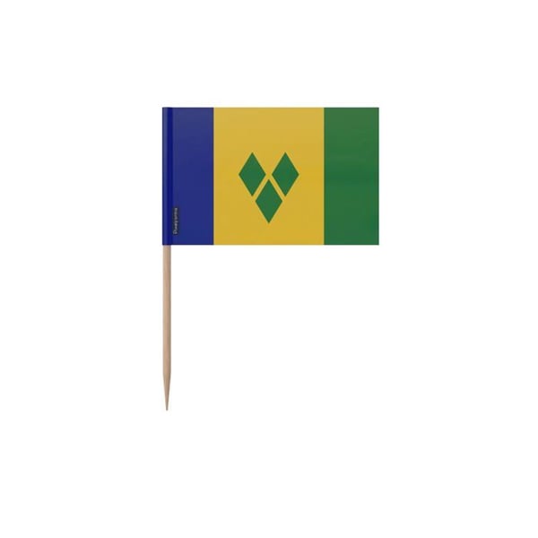 Tandpetare Flagga Saint Vincent och Grenadinerna - 8 cm - 100 stycken - Fäste i plast - Bambuspets - Pixelforma