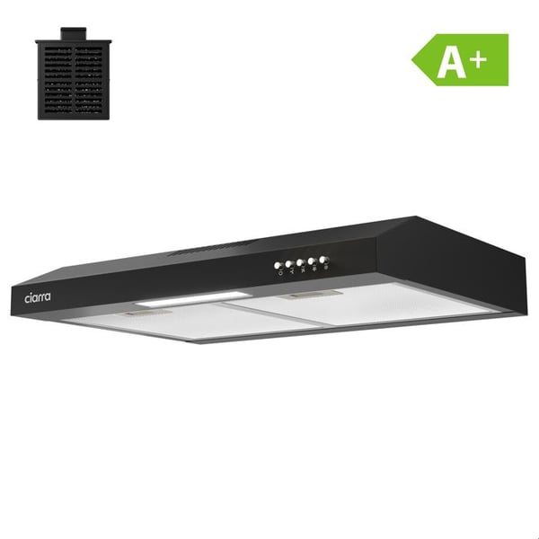 CIARRA Visirhuva 60 cm Klass A+ med kolfilter 3 hastigheter 220m³/h Återvinning och evakuering - Inbyggd huva - Svart