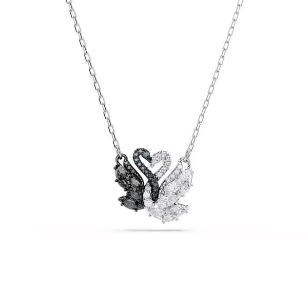 Halsband - SWAROVSKI - Svart och vit svan - Silver - 45 cm - Justerbar 40-45 cm