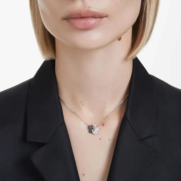 Halsband - SWAROVSKI - Svart och vit svan - Silver - 45 cm - Justerbar 40-45 cm