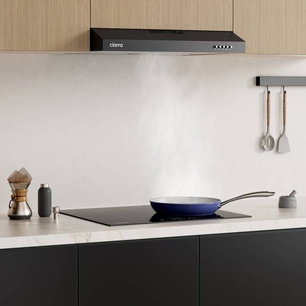 CIARRA Visirhuva 60 cm Klass A+ med kolfilter 3 hastigheter 220m³/h Återvinning och evakuering - Inbyggd huva - Svart