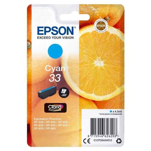EPSON 33 bläckpatron - Cyan - 4,5 ml - för Expression Home och Premium