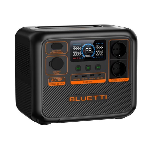 BLUETTI AC70P Bærbar Strømgenerator - Batteri 864Wh, 2x1000W (2000W Max.), Forbedret AC70/EB70