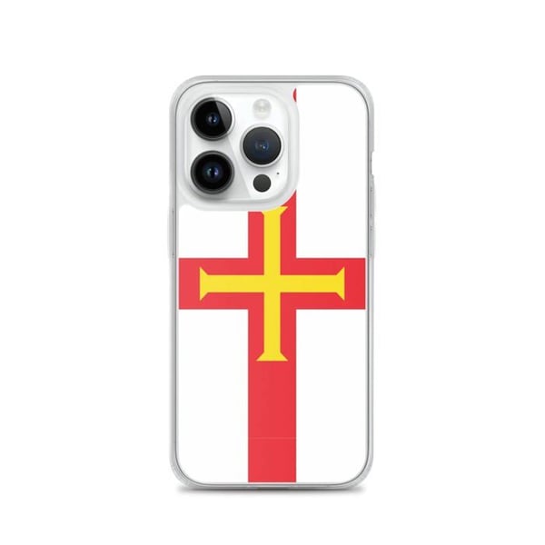Mobilskal – Guernsey Flagga – Kompatibel med iPhone 14 Pro – Mjukt Fodral – Slitstarkt och Stötsäkert - Silikon - Pixelforma