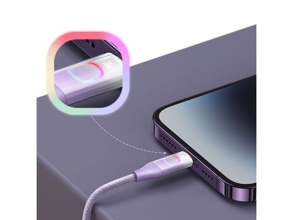 Laddkabel 30W Typ-C till Lightning 1,2m Display XM med Lila LED-bakgrundsbelysning