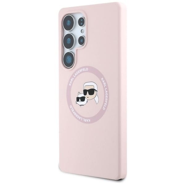 Coque Karl Lagerfeld Silikon Dubbelhuvud MagSafe för Samsung Galaxy S25 Ultra - Rosa