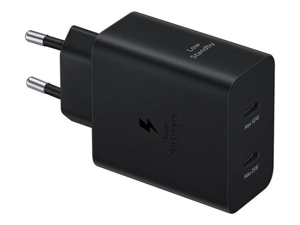 ULTRA FAST DUO 50W eller 2 x 25W netoplader, GaN (med 45W 1,8M kabel Sort farve SAMSUNG EP-T5020XBEGEU