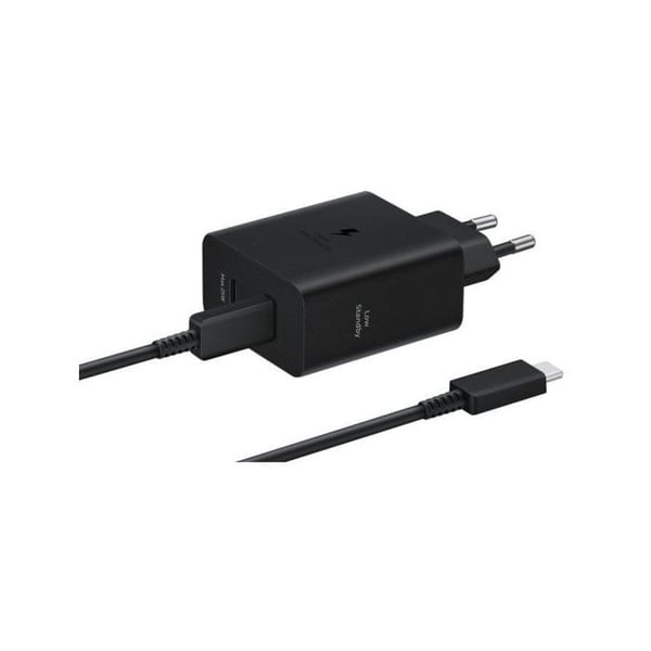 ULTRA FAST DUO 50W eller 2 x 25W netoplader, GaN (med 45W 1,8M kabel Sort farve SAMSUNG EP-T5020XBEGEU