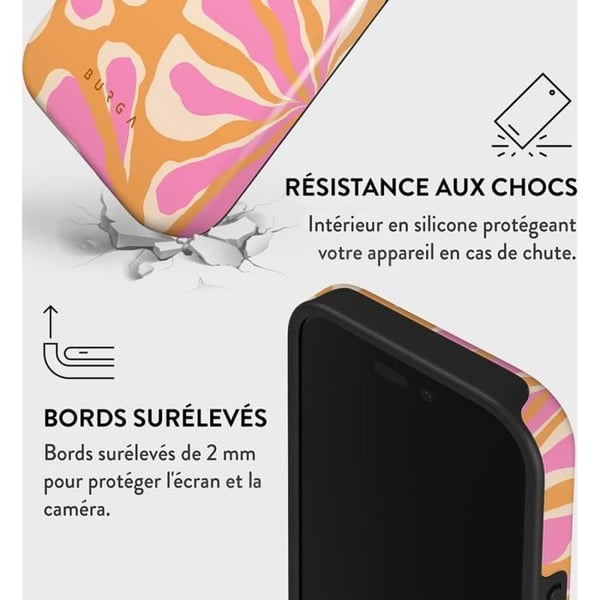Coque för iPhone 16 - BURGA - Modell Aloha - Stötabsorberande - Kompatibel med MagSafe - Rosa