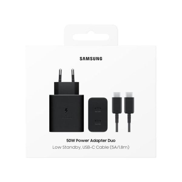 ULTRA FAST DUO 50W eller 2 x 25W netoplader, GaN (med 45W 1,8M kabel Sort farve SAMSUNG EP-T5020XBEGEU