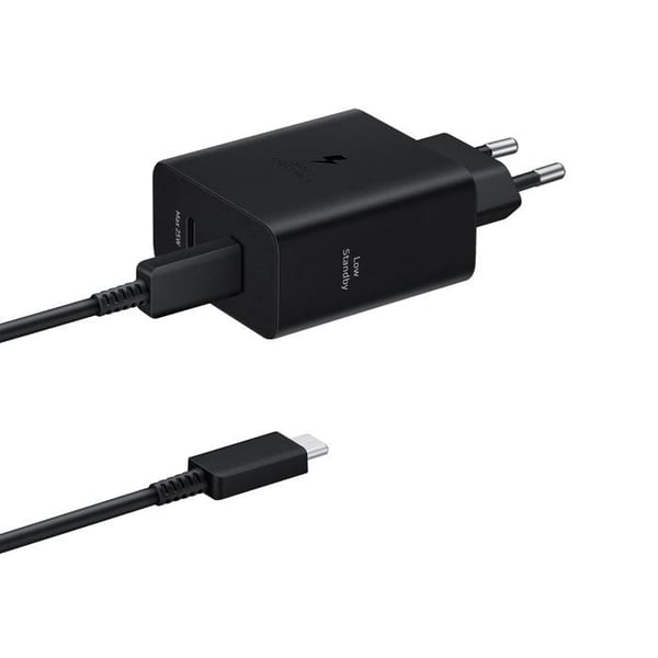 ULTRA FAST DUO 50W eller 2 x 25W netoplader, GaN (med 45W 1,8M kabel Sort farve SAMSUNG EP-T5020XBEGEU