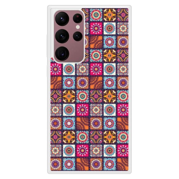 Siliconförstärkt skyddsfodral med tryckt patchwork mandala, kompatibel med Samsung Galaxy S22 Ultra