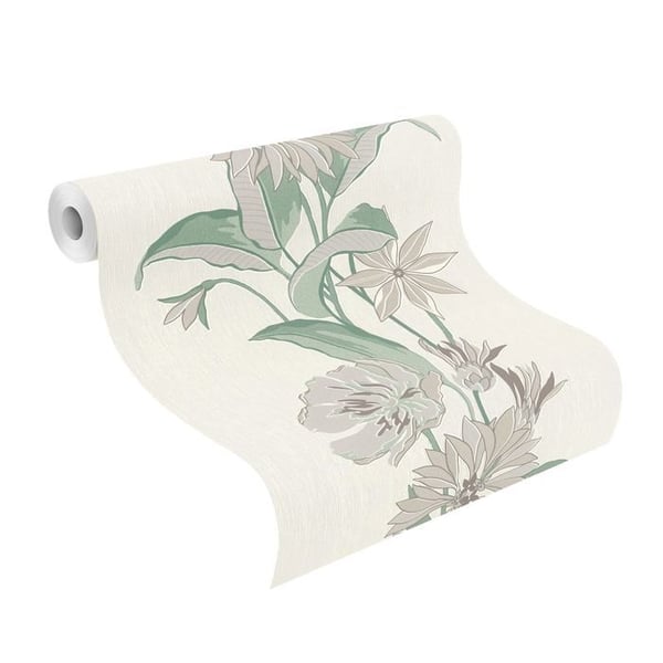 Rasch 508277 non-woven tapet med blomster 10.05 x 0.53 m Grön Grå Vit