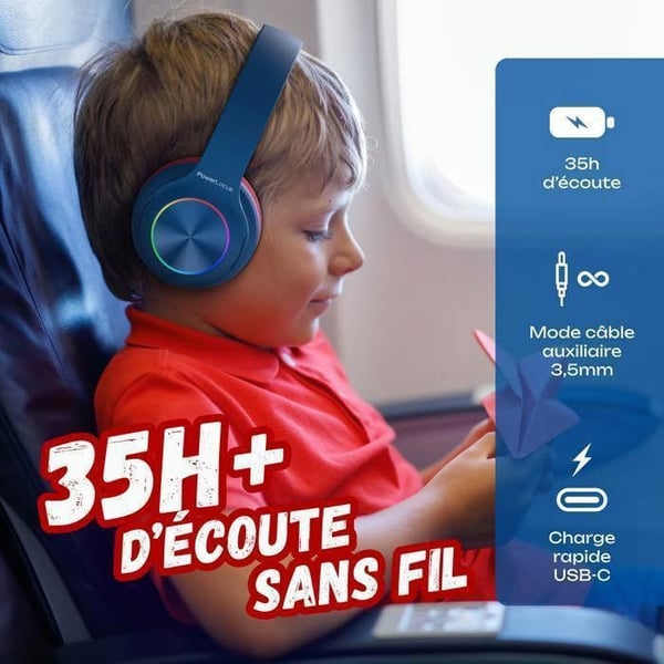 Bluetooth-hörlurar - PowerLocus - Pled - Röd - Fällbar - För Barn