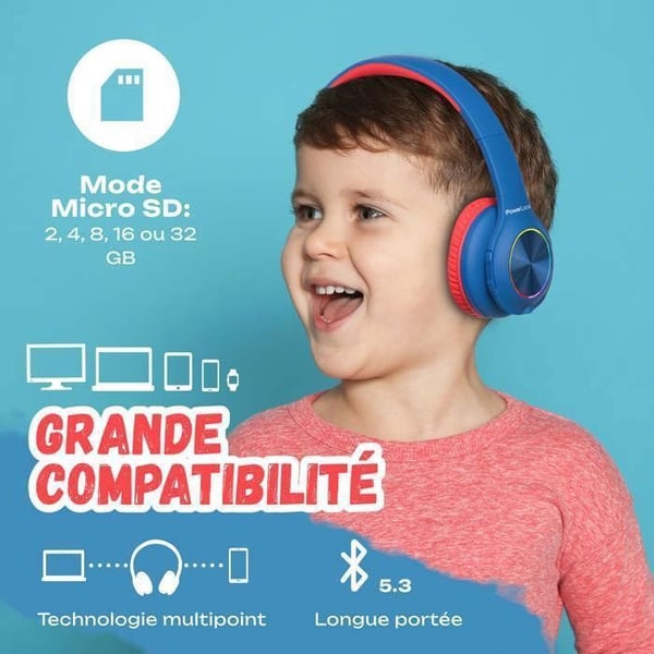 Bluetooth-hörlurar - PowerLocus - Pled - Röd - Fällbar - För Barn