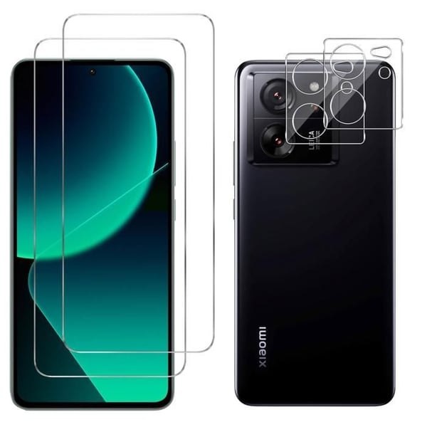 Skärmskydd och kamera - Phonillico - Xiaomi 13T / 13T PRO - Pack 2 - Härdat Glas - Rep resistant