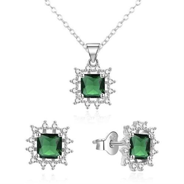 Smyckeset i silver - AGATO - AGSET363R-GR - Grön kubisk zirkon - Örhängen och halsband - 925/1000