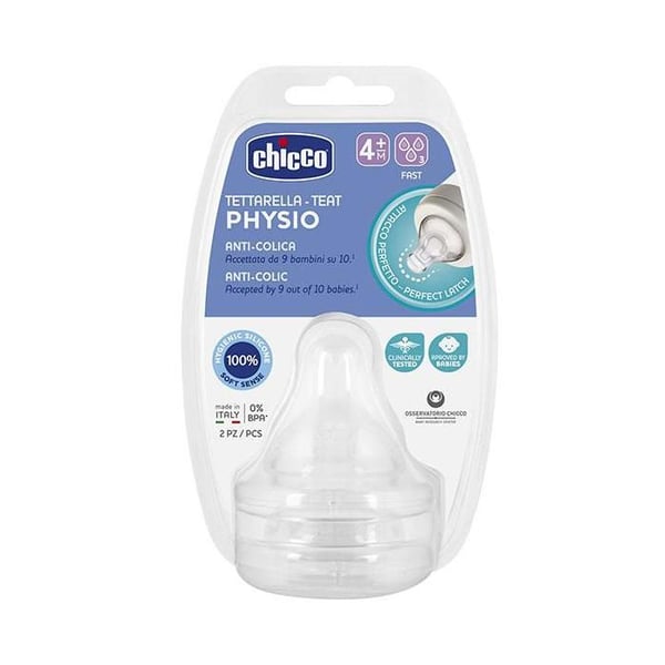 Chicco Tilbehør Sutteflasker Fysiologisk Sutte Anti-Kolik Hurtig Flow +4m Sæt af 2