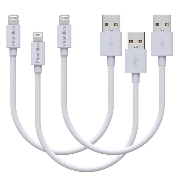 Lot 3 Kablage 20cm USB Lightning Laddare Vit för iPhone 14 / 13 / 12 / 11 / SE / X / XR / 7 / 8 / 6 / 5 / AirPods Phonillico