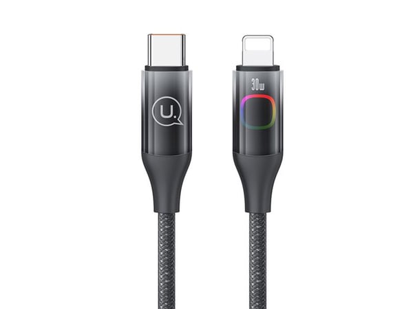30W Type-C till Lightning laddkabel 1,2m Display XM med LED-bakgrundsbelysning Svart