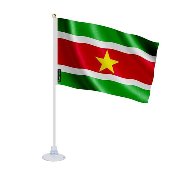 Mini Flagga av Surinam – Sugkopp – 14 x 21 cm – För Slät Yta – Polyester – 1 styck – Pixelforma