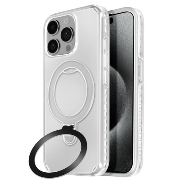 Coque MagSafe för iPhone 15 Pro Stöttålig med Fällbart Stöd Vit