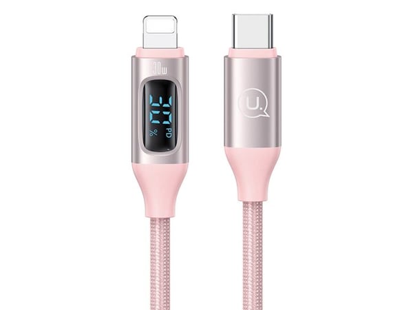 30W Typ-C till Lightning laddningskabel 1.2m Modell Display BD med rosa LED-skärm