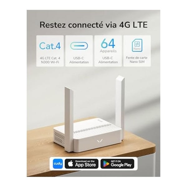 4G LTE-router - CUDY - LT300 - 300 Mbps - MU-MIMO - Kompatibel med alla operatörer