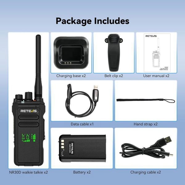 Retevis NR30D DMR Talkie Walkie Digital, Tvåvägsradio Lång Räckvidd, AI Bullerdämpning, IP67, Hög Effekt, 2800mAh