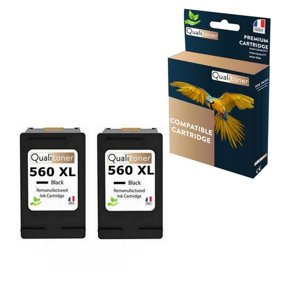 PG 560XL tillverkad i Frankrike, 2 återvunnen bläckpatron för CANON PG560 XL svart 3712C001/3713C001 kompatibel med Pixma TS5350 T