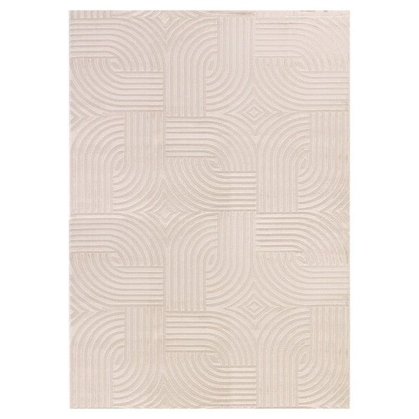 Vardagsrumsmatta - AYYILDIZ - Reliefplattor - Beige - 140x200 cm - Mjuk