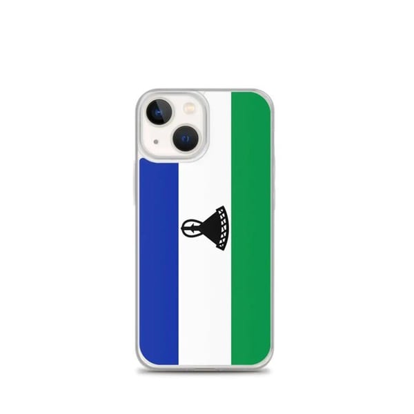Mobilskal – Lesothos flagga – Kompatibel med iPhone 13 mini – Mjuk fodral – Motståndskraftig och stötabsorberande – Silikon – Pixelforma