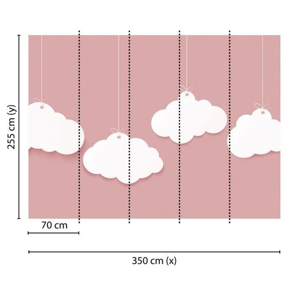 Tapet barnrum M1-No.60389 digitaltryck rosa vit himmel