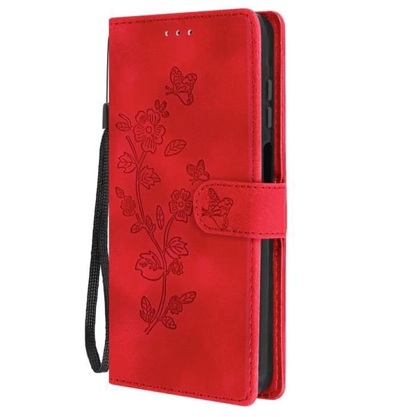 Plånboksfodral - Samsung - Galaxy A15 5G - Röd Blomma - Fjäderlätt - Inkluderat Handledsrem