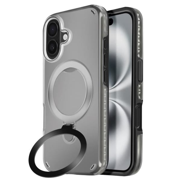 Coque MagSafe för iPhone 16 Plus Stöttålig med Fällbart Stöd Svart