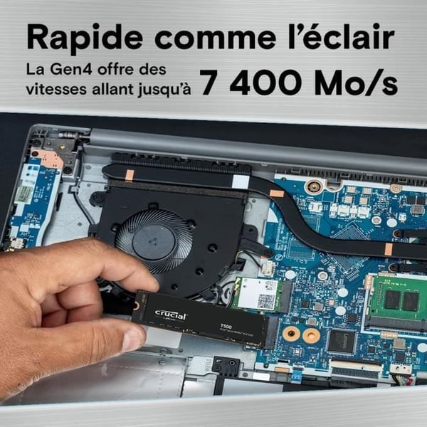 Crucial T500 SSD 2TB PCIe Gen4 NVMe M.2 Intern spel-SSD, upp till 7200MB/s, SSD-hårddisk - CT2000T500SSD8