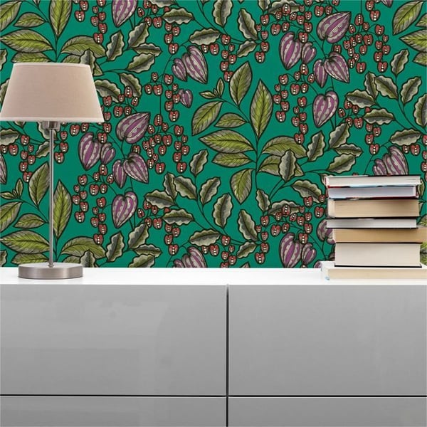 Tapet Blommor M1-No.1450 Non-woven tapet Grön Röd Blommig Natur
