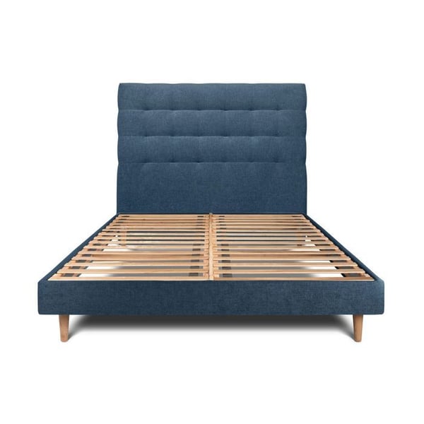 Säng 160x200cm - Märke - Klädd sänggavel - Massivt trä - Blå