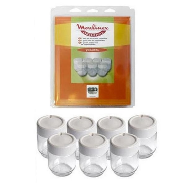 Glasburkar - MOULINEX - Set om 7 - För yoghurttillverkare - Lock ingår - Slitstarkt glas