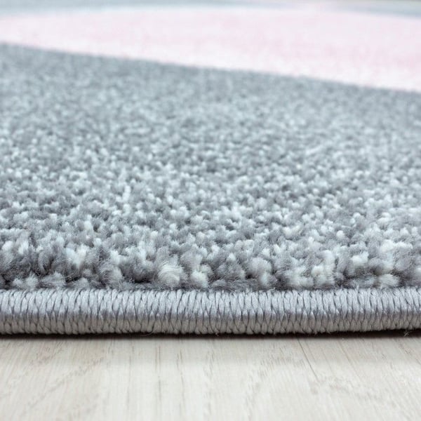 Kortluggad matta, geometrisk design, färg rosa, matta för vardagsrum, jute-baksida (Dimension: 80X250 cm)