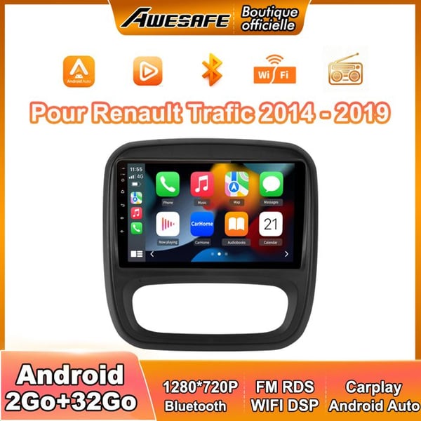 AWESAFE Autoradio Android 13 för Renault Trafic 2014-2019 2Go+32Go Carplay Android Auto GPS WiFi Bluetooth FM GPS
