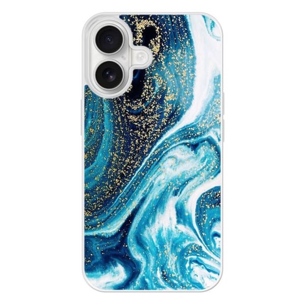 Coque i silikon med förstärkning, tryckt, kompatibel med Apple iPhone 16 Glittrande Blå Marmor