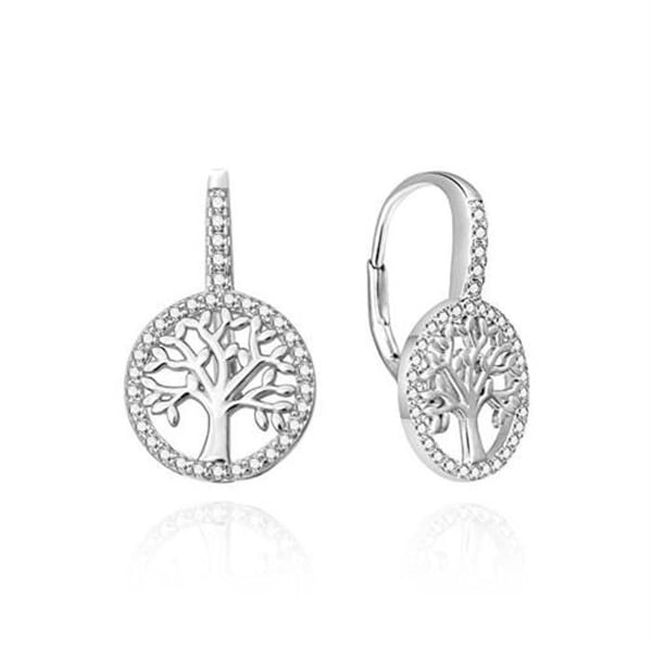 Hängande örhängen - AGATO - Livets träd - Sterlingsilver 925 - Kubiska zirkon - Säkerhetslås