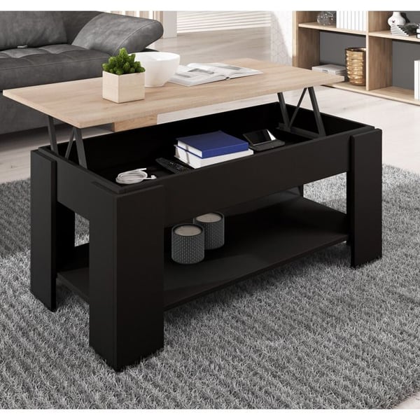 Reklamätt bordssoffa, Färg Svart och Sonoma, Modern design, Rektangulär, 100x50x43,5 cm, Nicoleta
