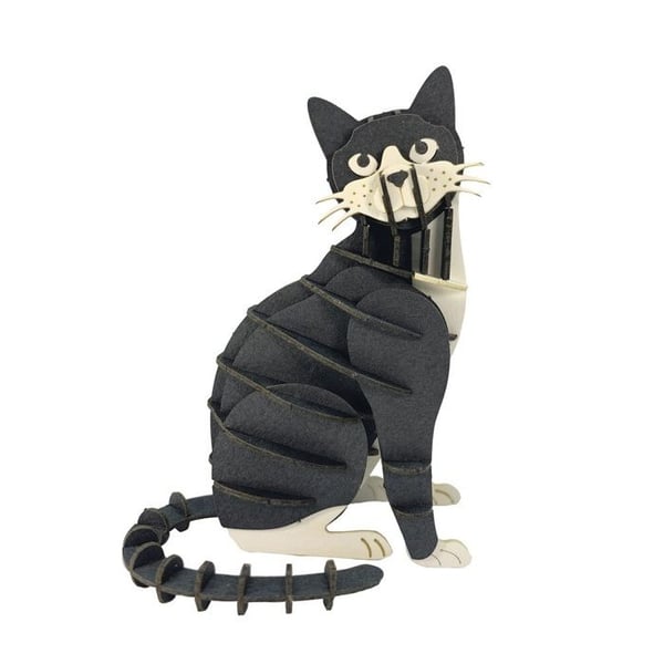 3D-pappermodell - FRIDOLIN - 3D-modell av svart och vit katt - Svart och vit - 6 × 8,5 × 4,5 cm - Från 8 år