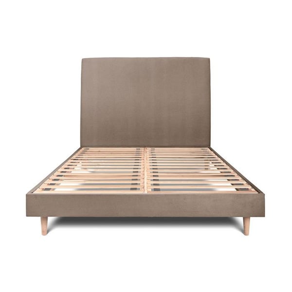 Säng 140x200cm - Massivt trä - Velour klädd sänggavel - Sängbotten kit - Höjd 29cm