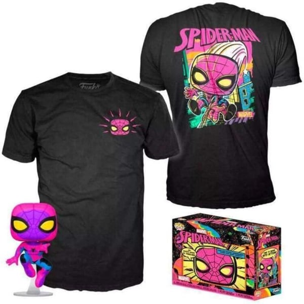 Funko Pop! & T.Shirt (vuxen) Storlek M: Marvel - Spider-Man (Black Light)