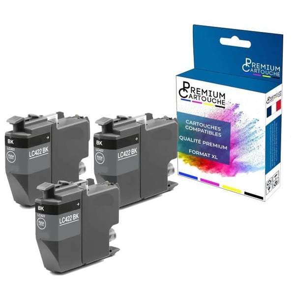 Cartouche för BROTHER LC422 LC422XL Kompatibel Svart x 3 - PREMIUM CARTOUCHE med MFC J5340DW, MFC J5345DW, MFC J5740DW, MFC J6540DW