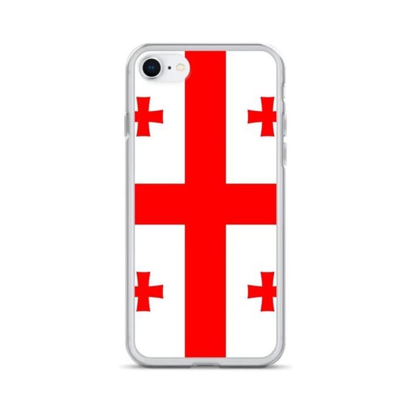 Mobilskal – Georgiens flagga – Kompatibel med iPhone SE – Flexibelt skal – Slitstarkt och stöttekniskt – Silikon – Pixelforma