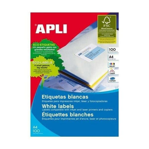 Vita etiketter - APLI - 002655 - Pack om 100 - 105x74 mm - Blandad Vita etiketter - APLI - 002655 - Pack om 100 - 105x74 mm - Blandad